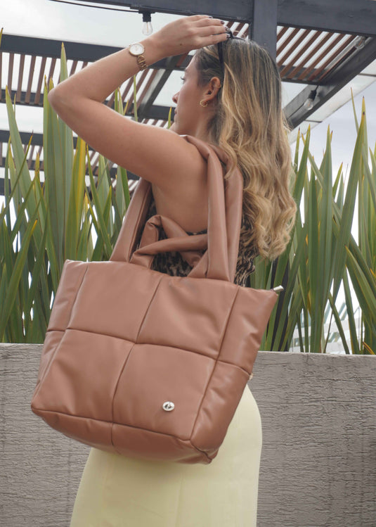 Bolso tote bag acolchado durazno Ellora