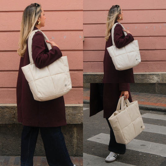 Bolso grande acolchado vainilla