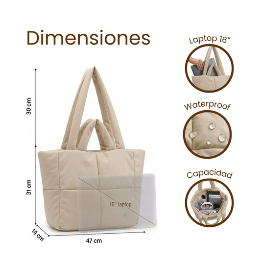 Bolso grande acolchado vainilla