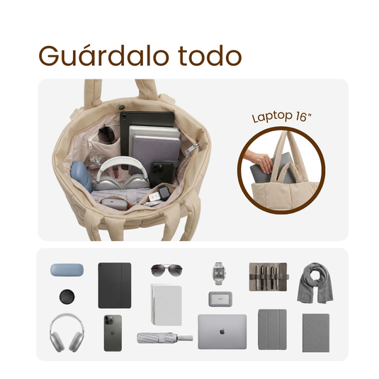 Bolso grande acolchado vainilla